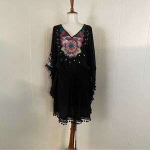 Astoria 100%‎ Silk Embroidered Sheer Kaftan Cover Up